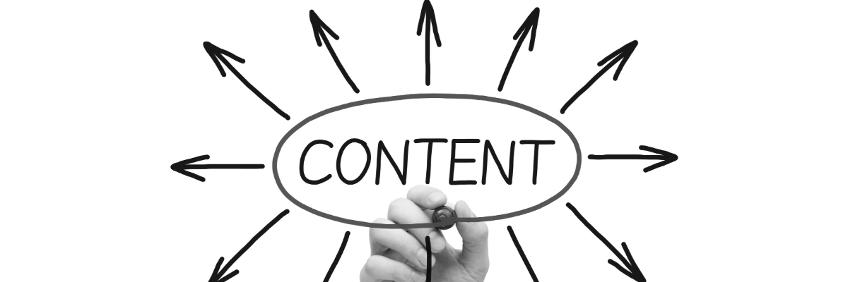 Circle with the word Content in the middle and arrows pointing out.