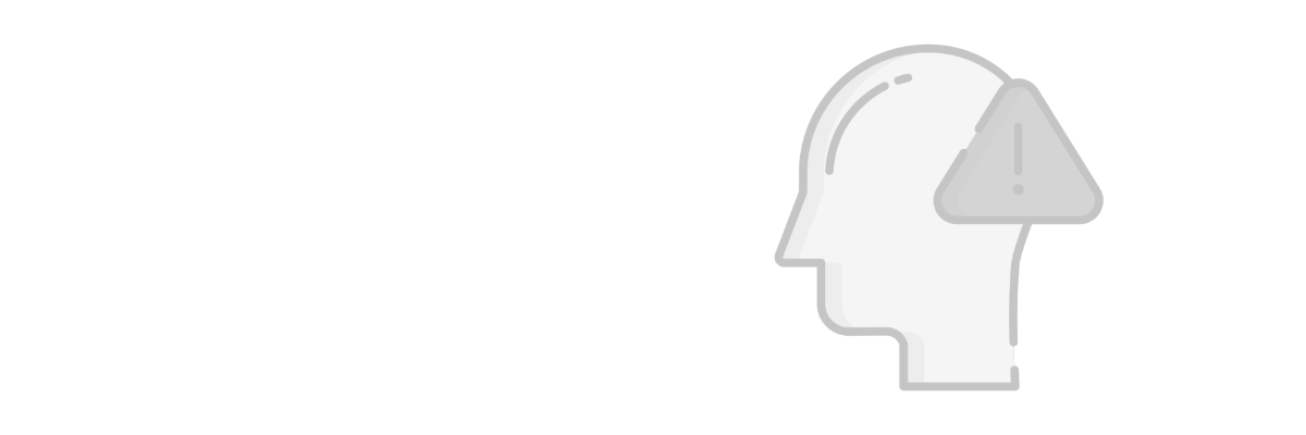 Representation of a person's head with a caution sign overlay