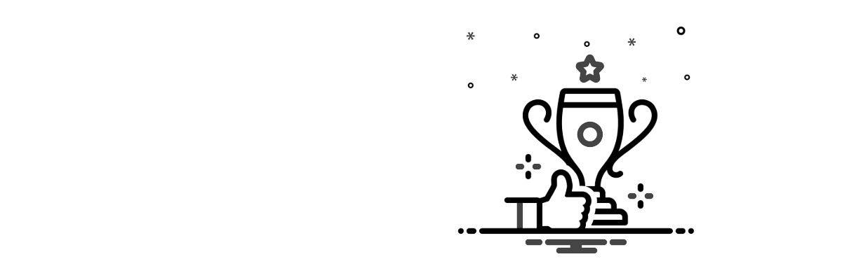 Representation of a trophy with a hand giving a thumbs up