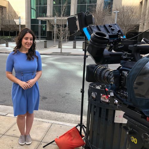 Sofia Millar standing in front of a TV camera