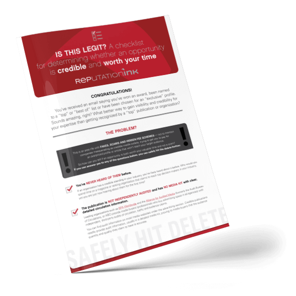 Cover of booklet "Is this legit? A checklist for determining whether an opportunity is credible and worth your time"