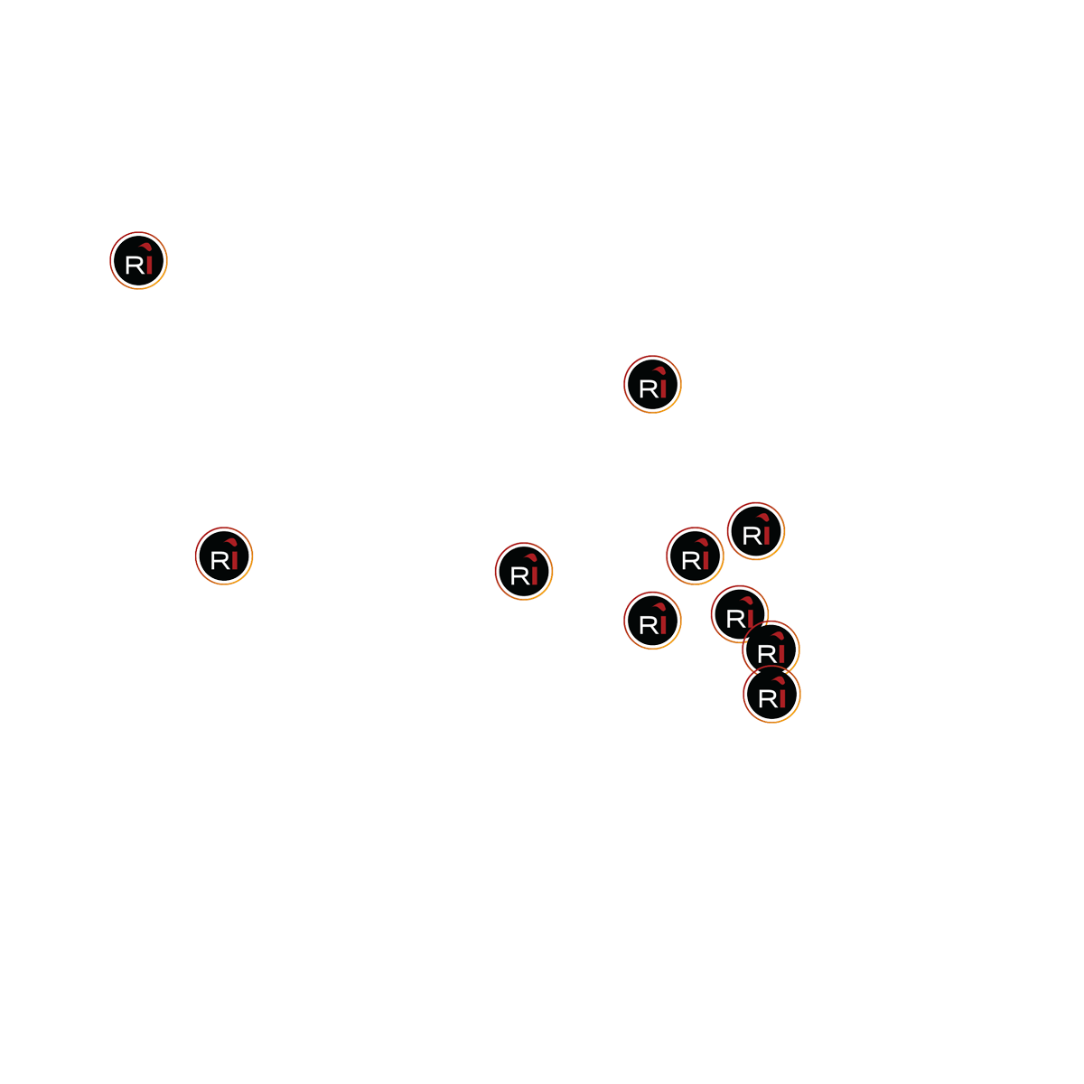Map of North America with location pins