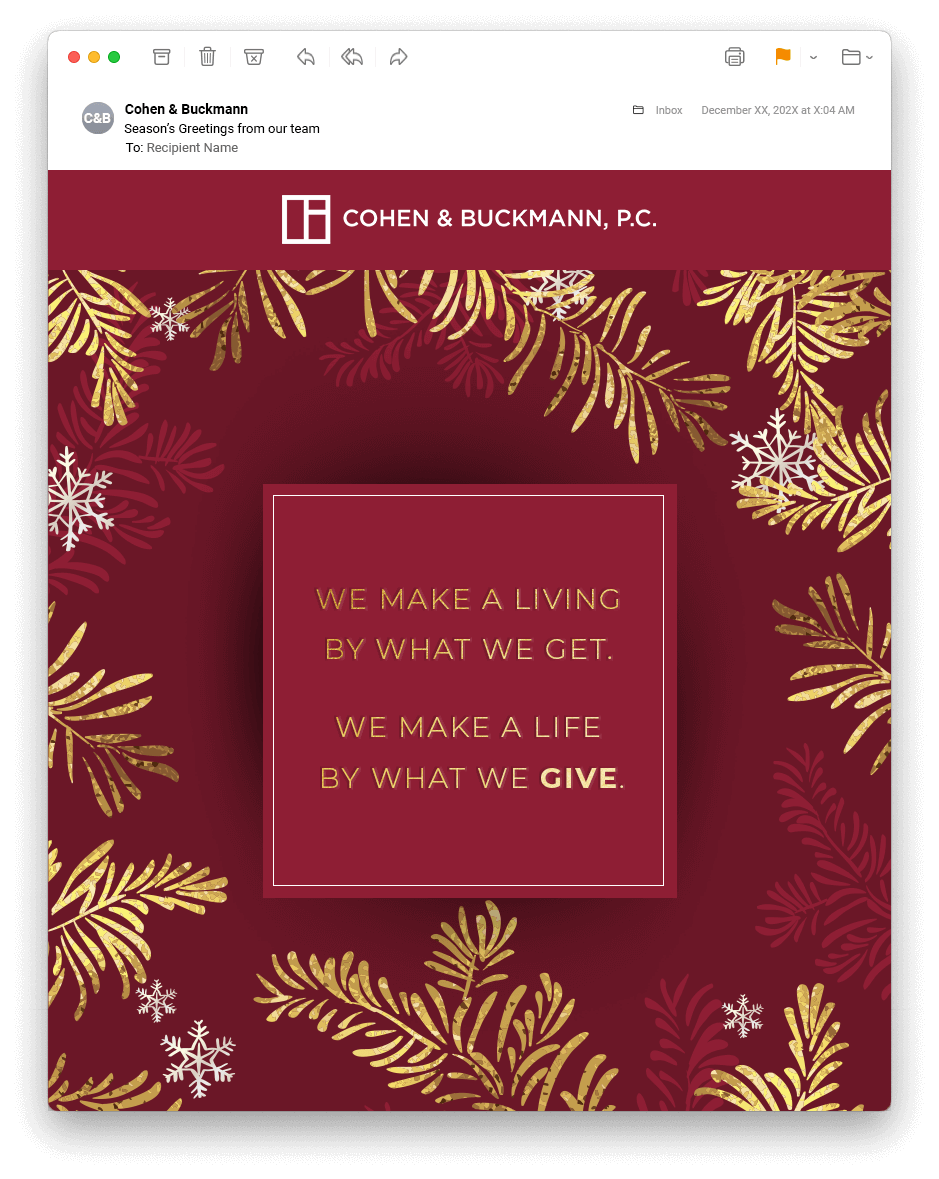 Screenshot of a digital holiday card from cohen & Buckmann designed by Reputation Ink