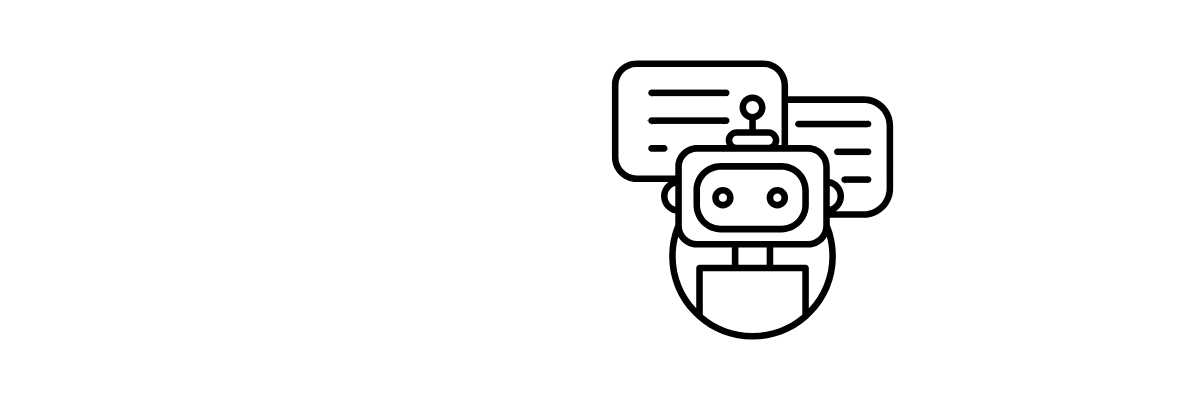 A graphic of a robot against a white background with content graphics behind them