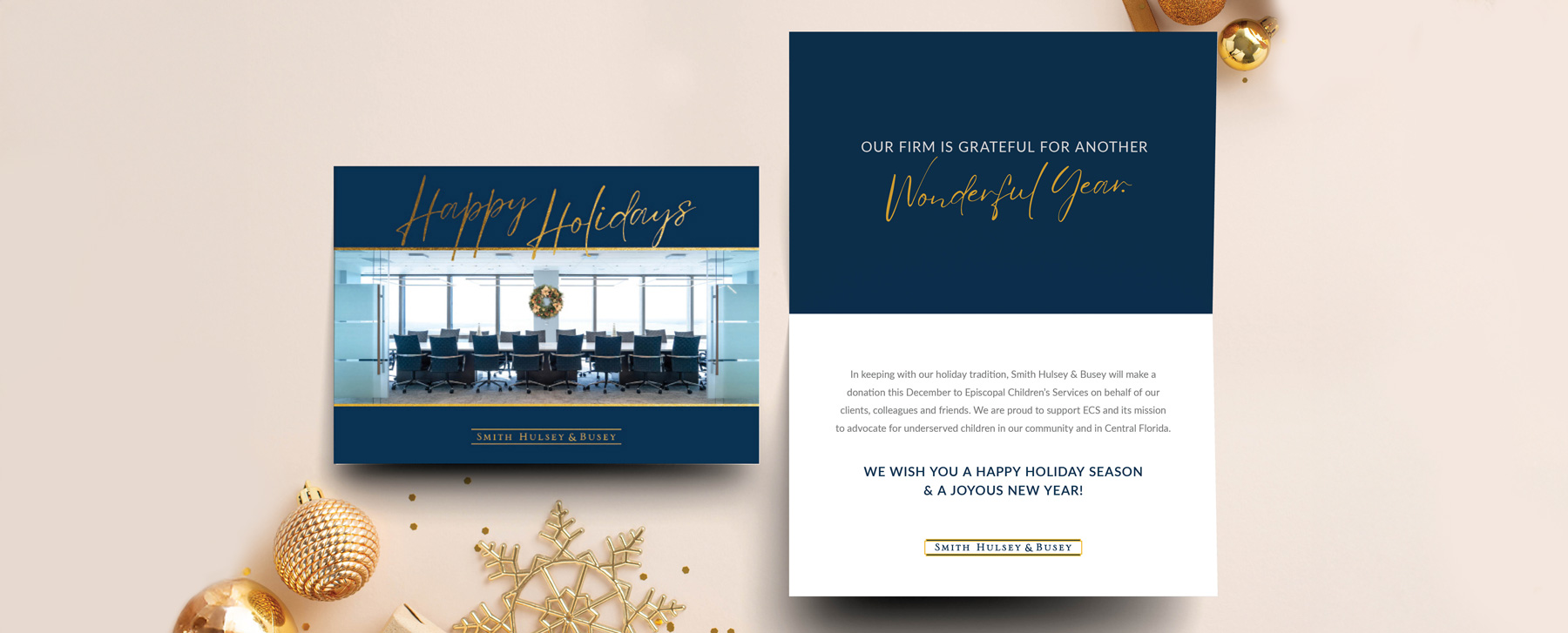 Christmas Holiday Card for the Smith Hulsey and Busey law firm designed by Reputation Ink
