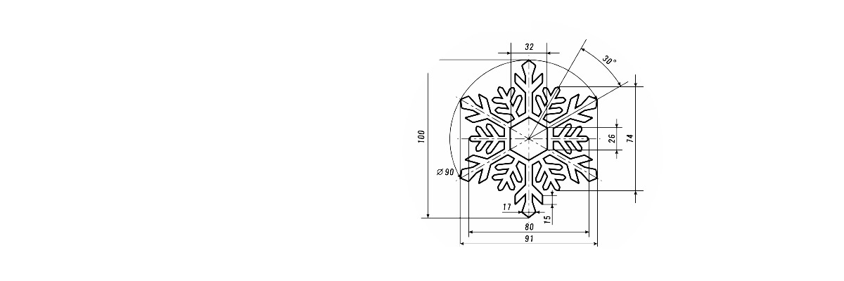 Technical blueprint drawing of a snowflake