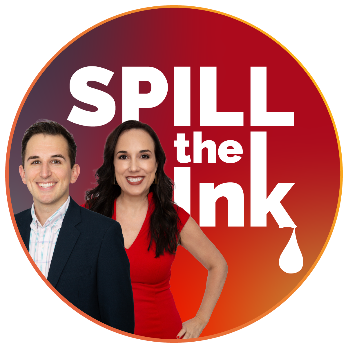 Logo for Spill the Ink podcast by Reputation Ink hosted by Michelle Calcote King and Steven Gallo