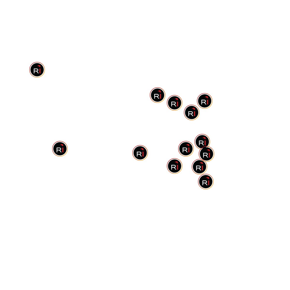 Map of US and Canada with icons showing where staff are located
