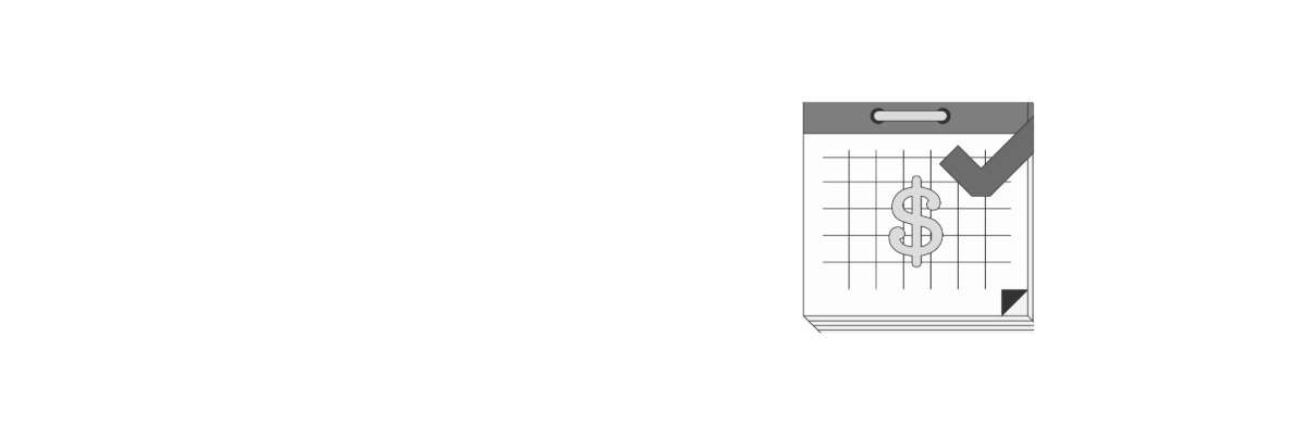 Monthly calendar featuring a layover of a checkmark and dollar sign