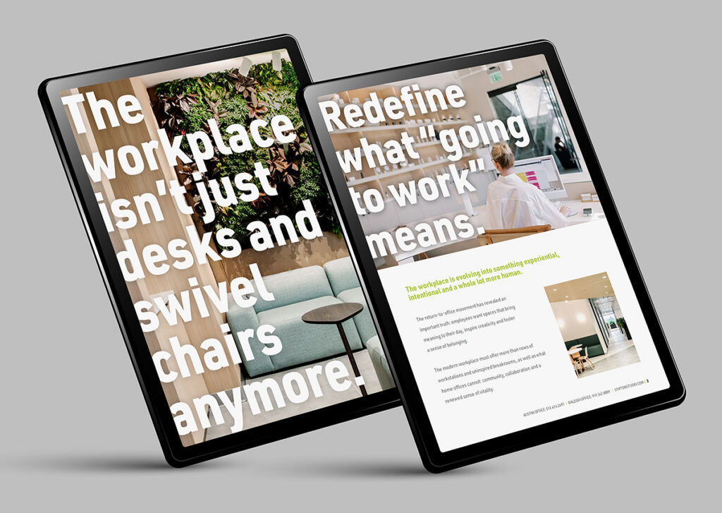 Mockup of digital brochure for interior design firm S Tipton Studios created by Reputation Ink and recognized by SMPS with a 2026 Marketing and Communication award